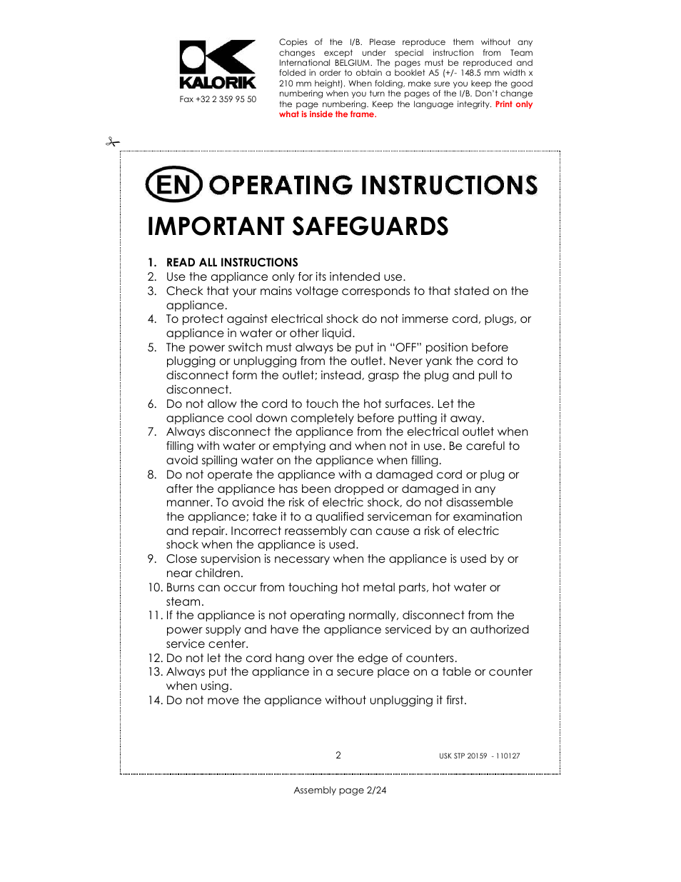 Important safeguards | Kalorik USK STP 20159 User Manual | Page 2 / 24