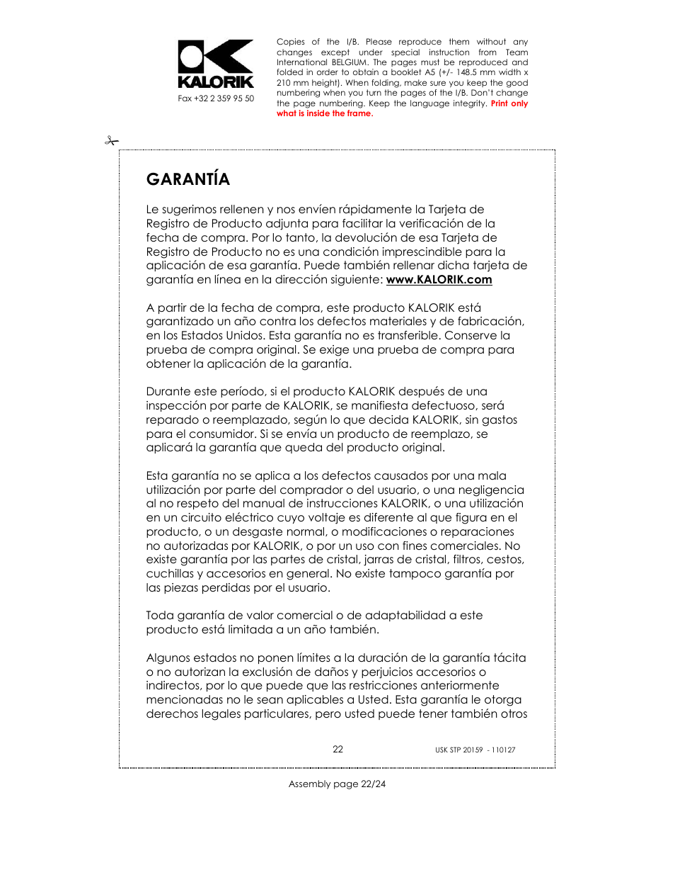 Garantía | Kalorik USK STP 20159 User Manual | Page 22 / 24