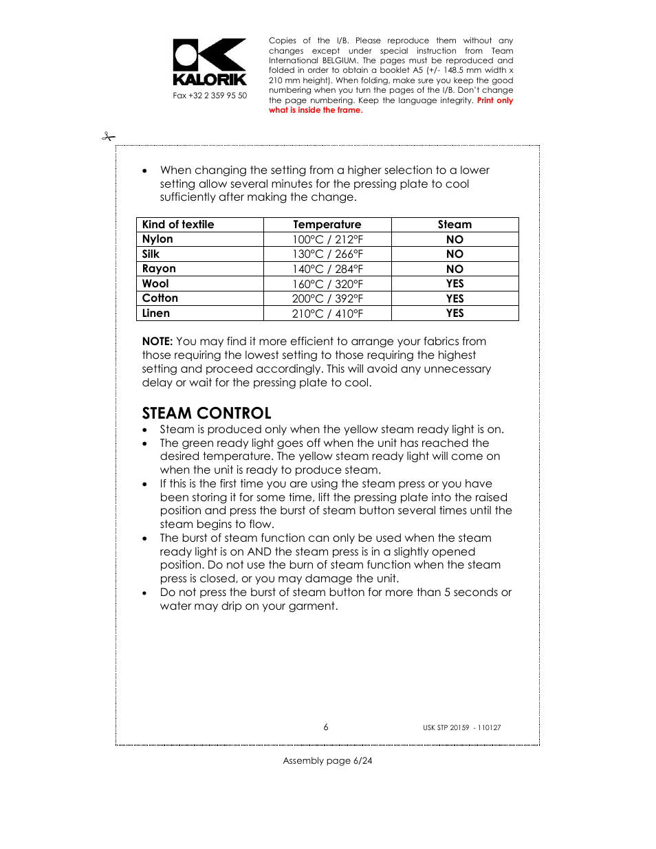 Steam control | Kalorik USK STP 20159 User Manual | Page 6 / 24