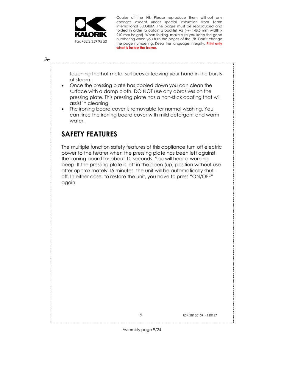 Safety features | Kalorik USK STP 20159 User Manual | Page 9 / 24