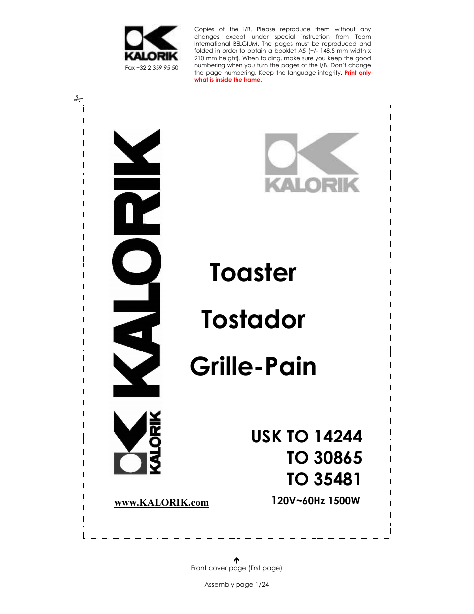 Kalorik 35481 User Manual | 24 pages