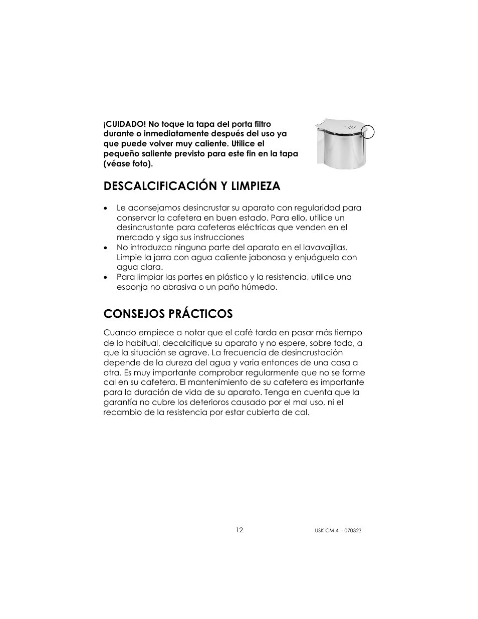 Descalcificación y limpieza, Consejos prácticos | Kalorik USK CM 4 User Manual | Page 12 / 24