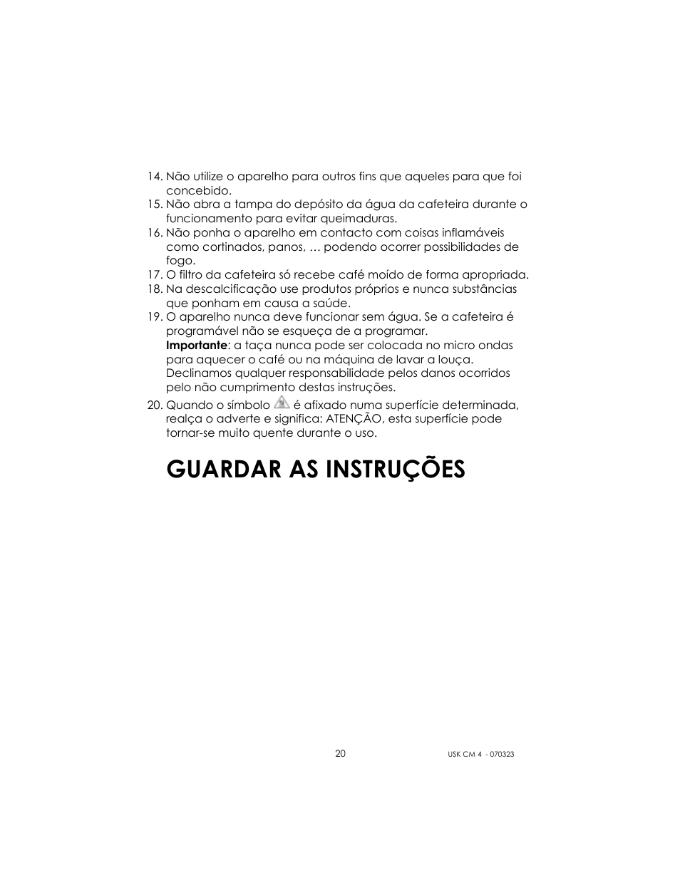 Guardar as instruções | Kalorik USK CM 4 User Manual | Page 20 / 24