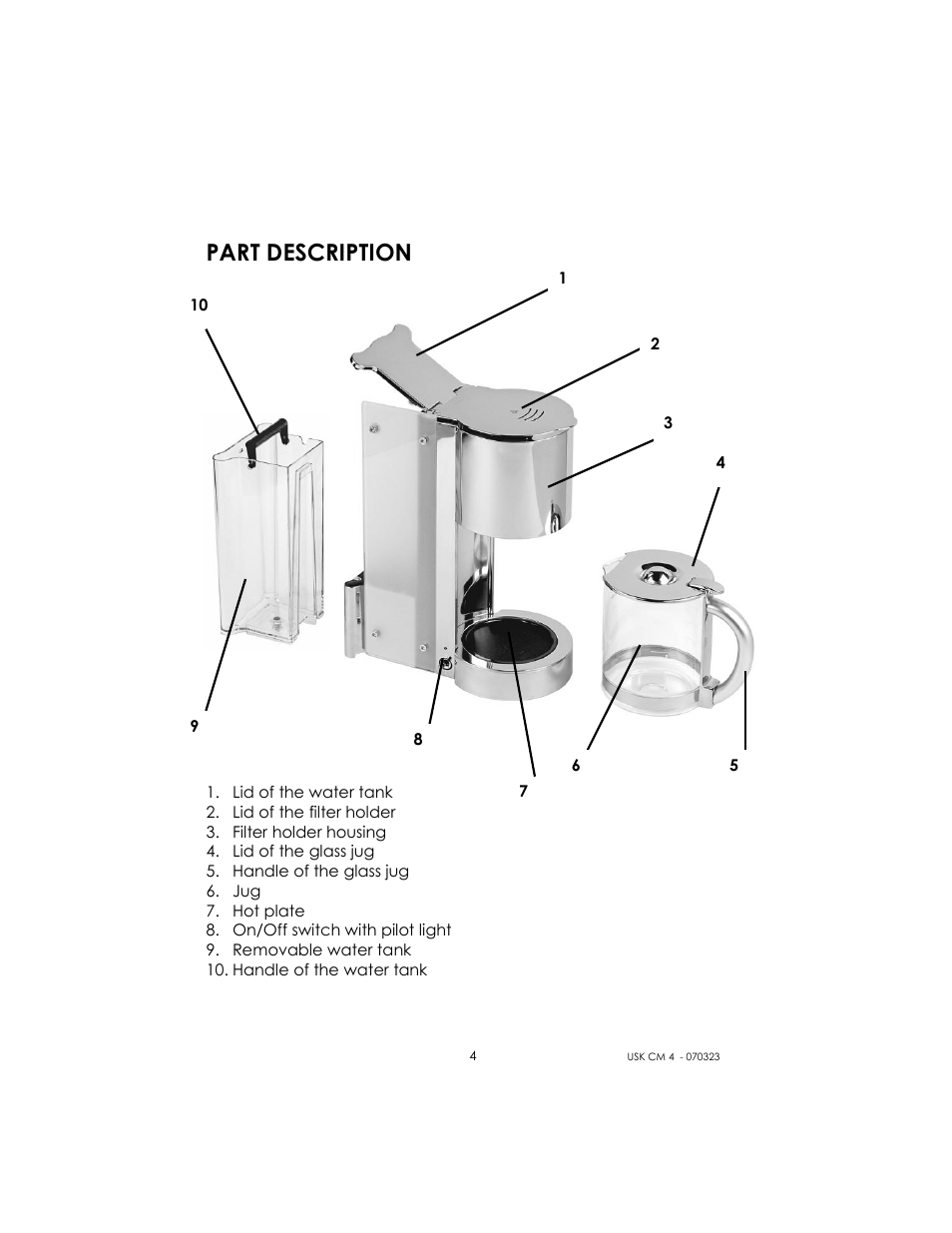 Part description | Kalorik USK CM 4 User Manual | Page 4 / 24