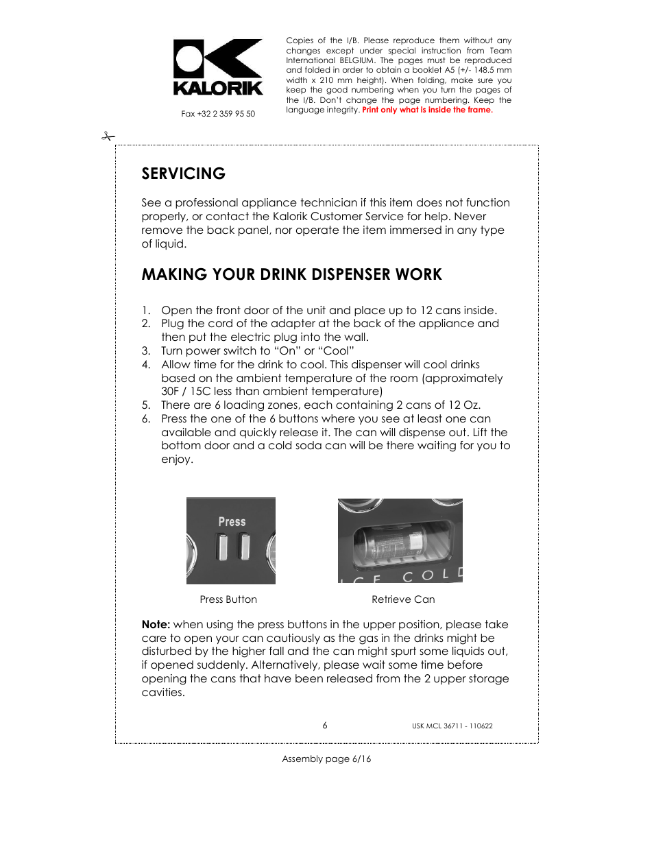 Servicing, Making your drink dispenser work | Kalorik USK MCL 36711 User Manual | Page 6 / 16