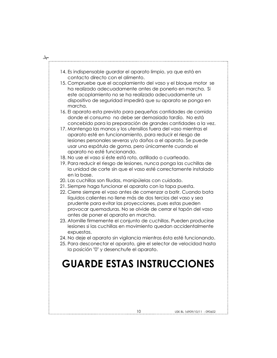 Guarde estas instrucciones | Kalorik USK BL 16910 User Manual | Page 10 / 24