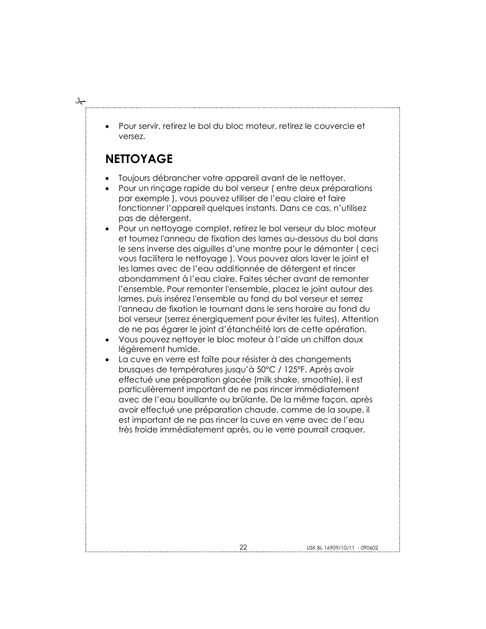 Nettoyage | Kalorik USK BL 16910 User Manual | Page 22 / 24