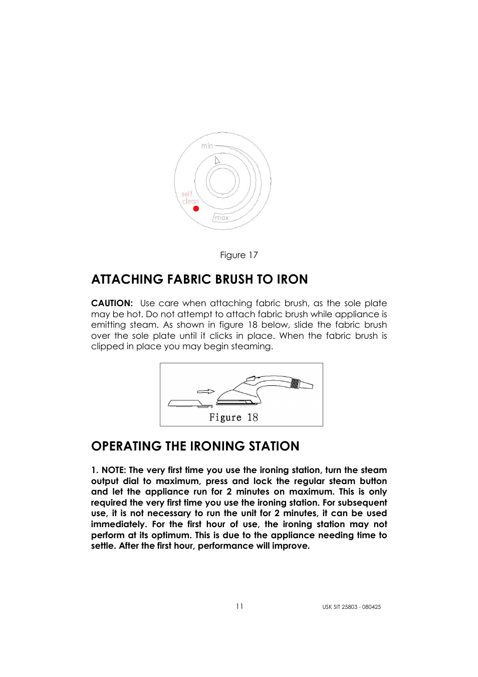 Attaching fabric brush to iron, Operating the ironing station | Kalorik USK SIT 25803 User Manual | Page 11 / 44