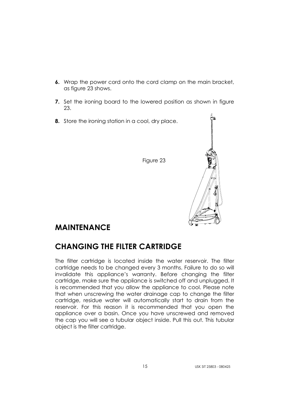 Maintenance changing the filter cartridge | Kalorik USK SIT 25803 User Manual | Page 15 / 44