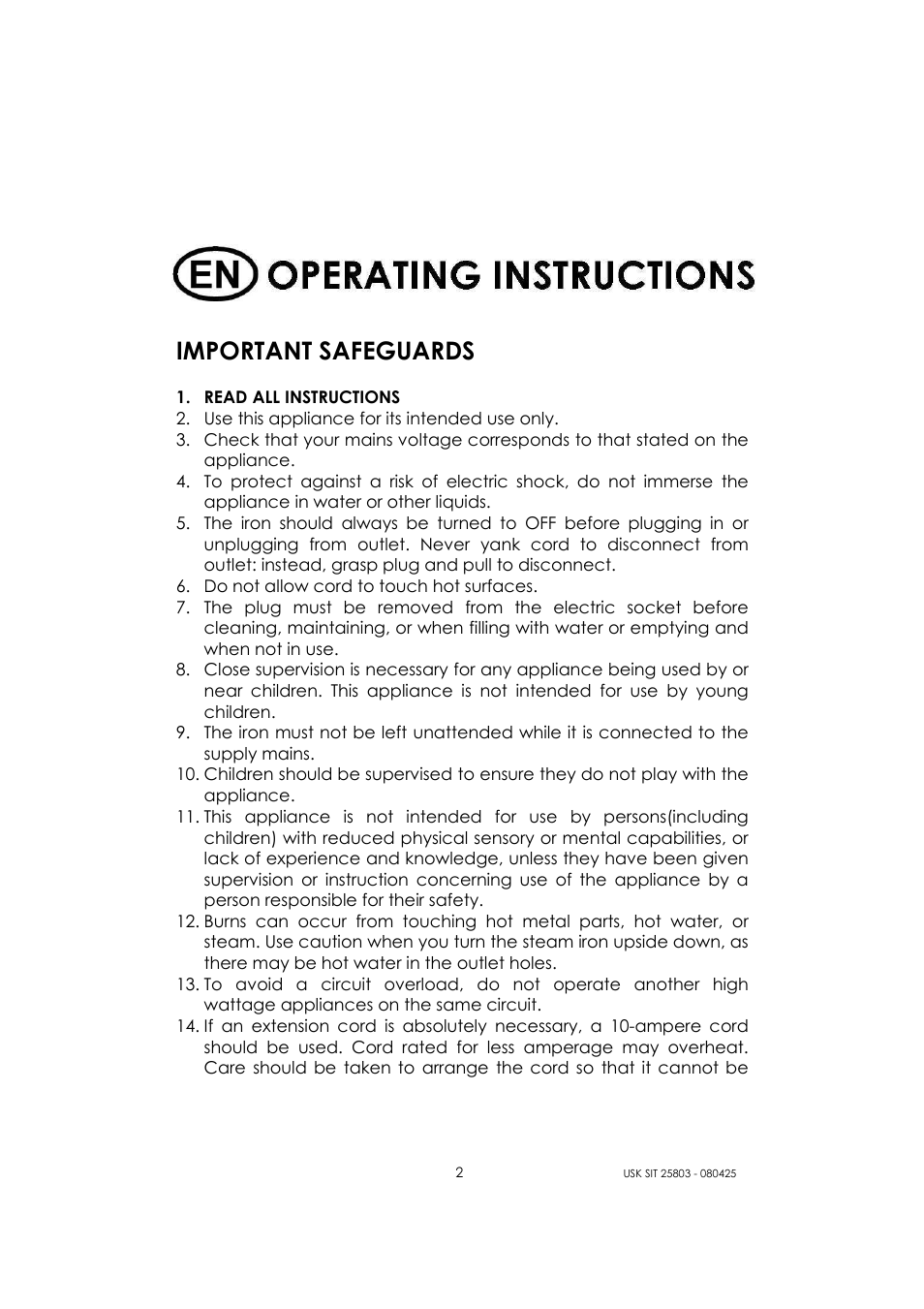 Important safeguards | Kalorik USK SIT 25803 User Manual | Page 2 / 44