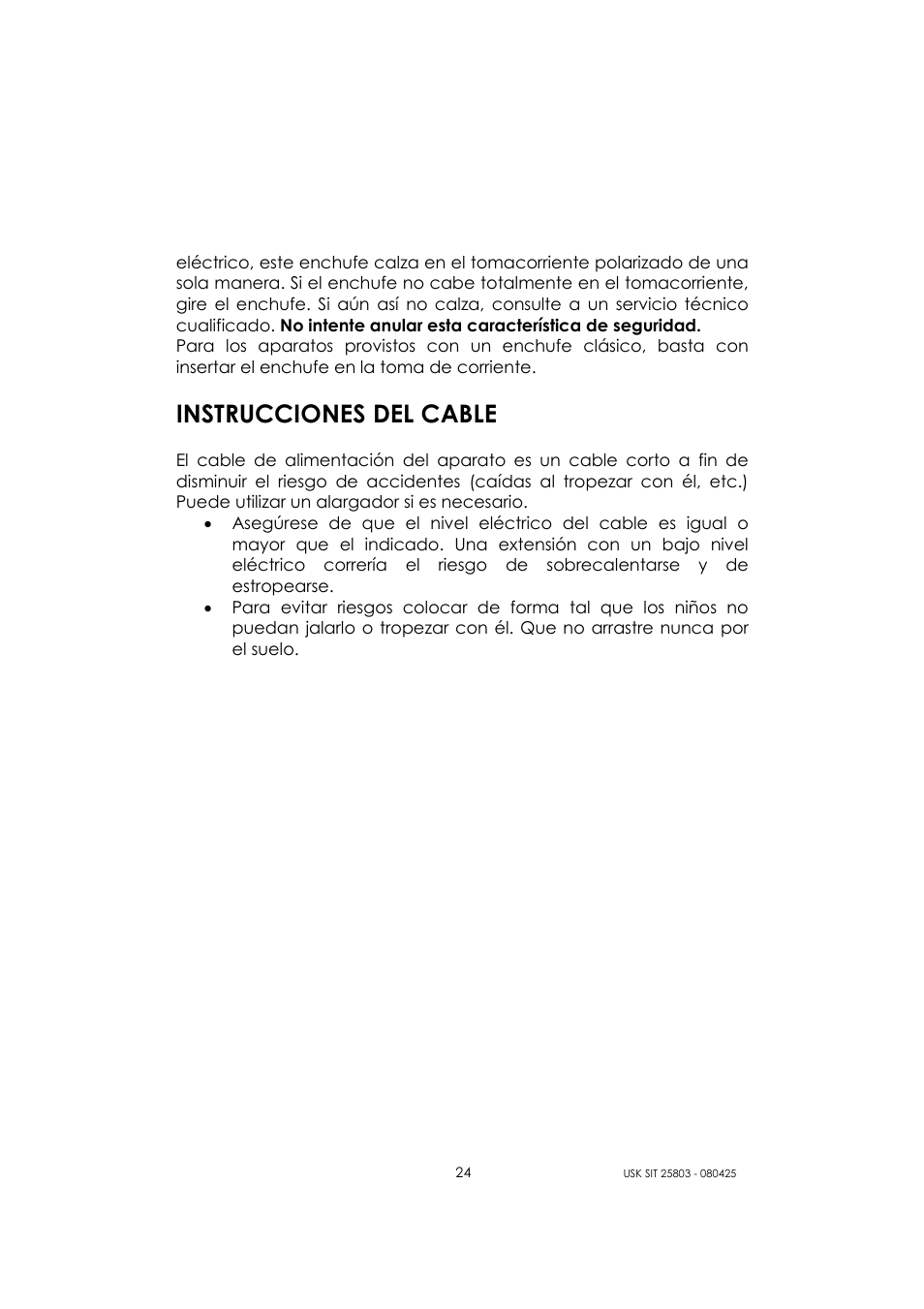 Instrucciones del cable | Kalorik USK SIT 25803 User Manual | Page 24 / 44