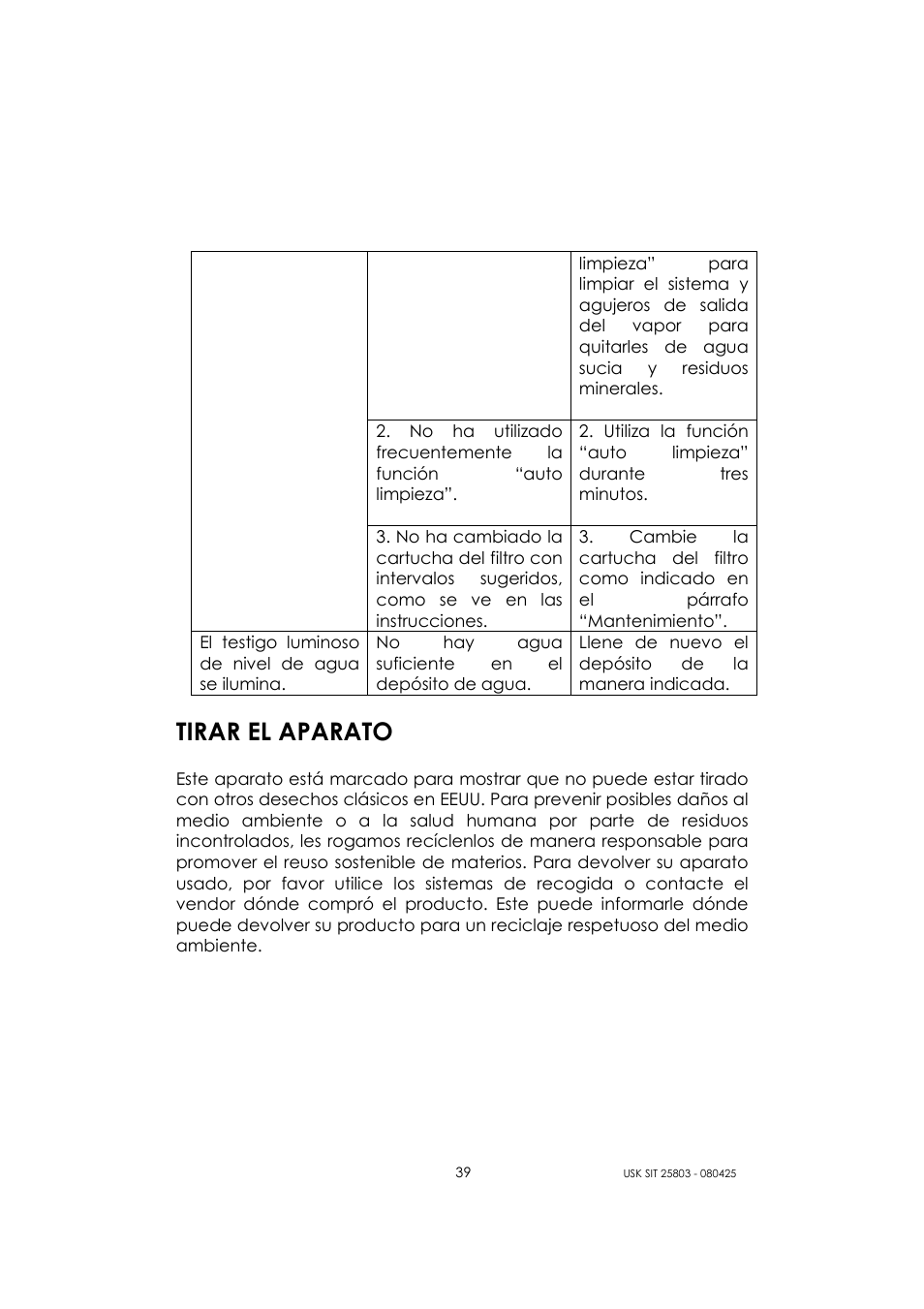 Tirar el aparato | Kalorik USK SIT 25803 User Manual | Page 39 / 44