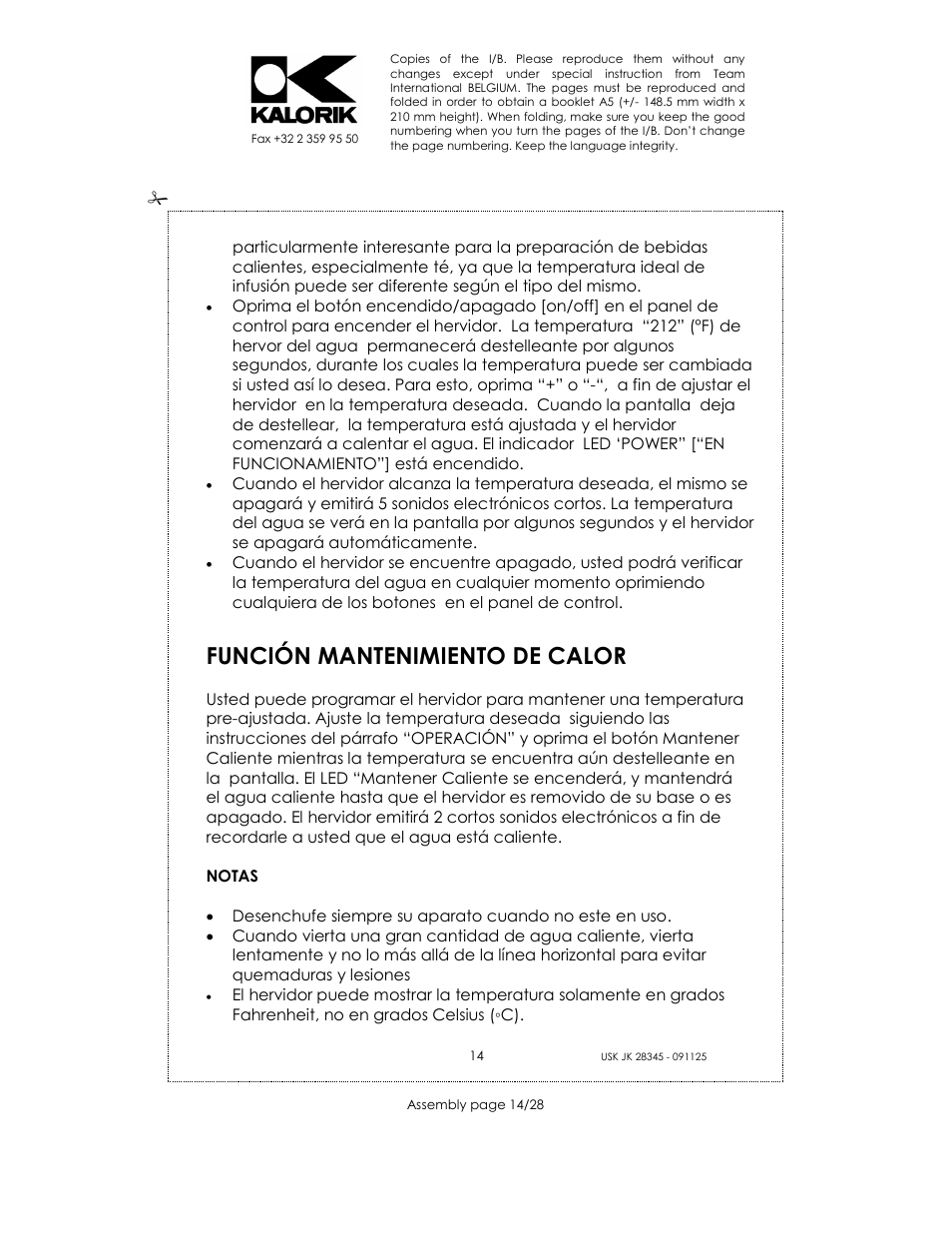 Función mantenimiento de calor | Kalorik USK JK 28345 User Manual | Page 14 / 28