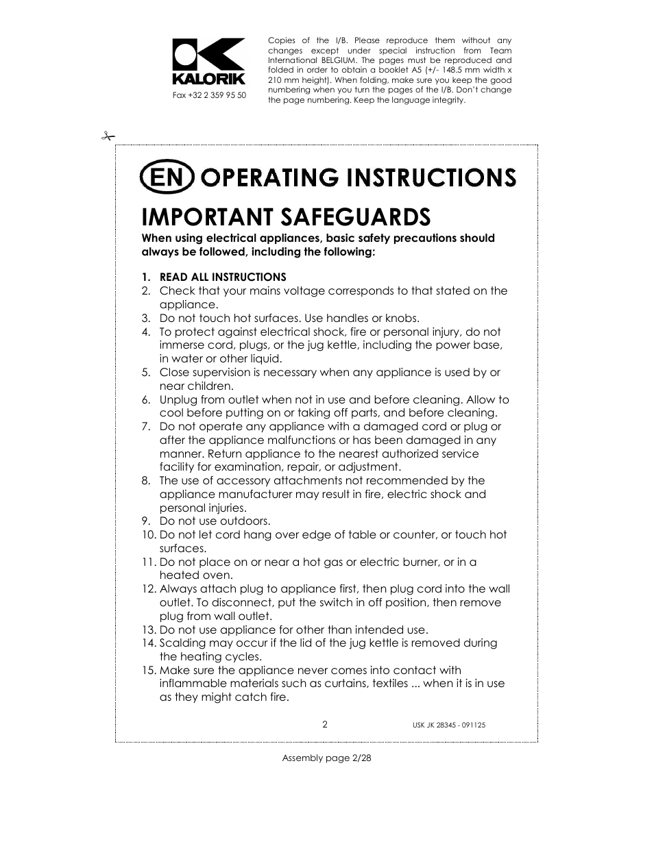 Important safeguards | Kalorik USK JK 28345 User Manual | Page 2 / 28