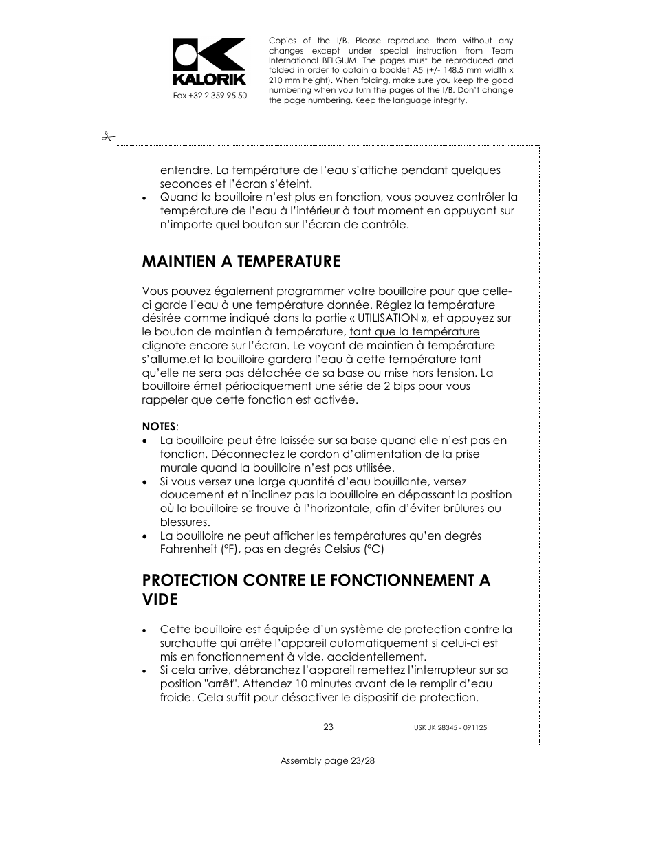 Maintien a temperature, Protection contre le fonctionnement a vide | Kalorik USK JK 28345 User Manual | Page 23 / 28