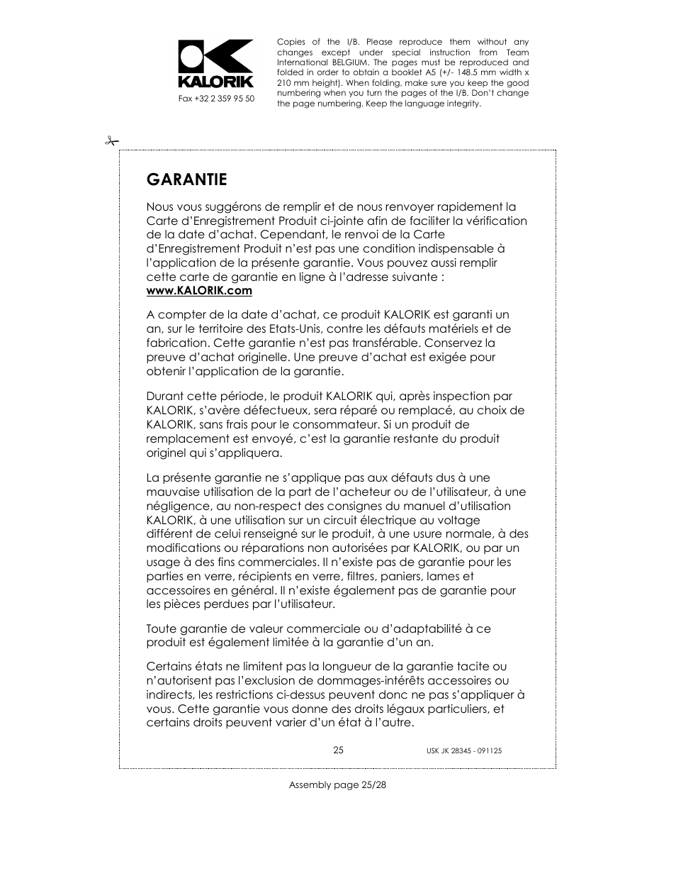 Garantie | Kalorik USK JK 28345 User Manual | Page 25 / 28