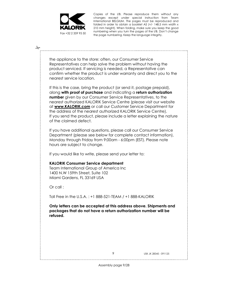 Kalorik USK JK 28345 User Manual | Page 9 / 28