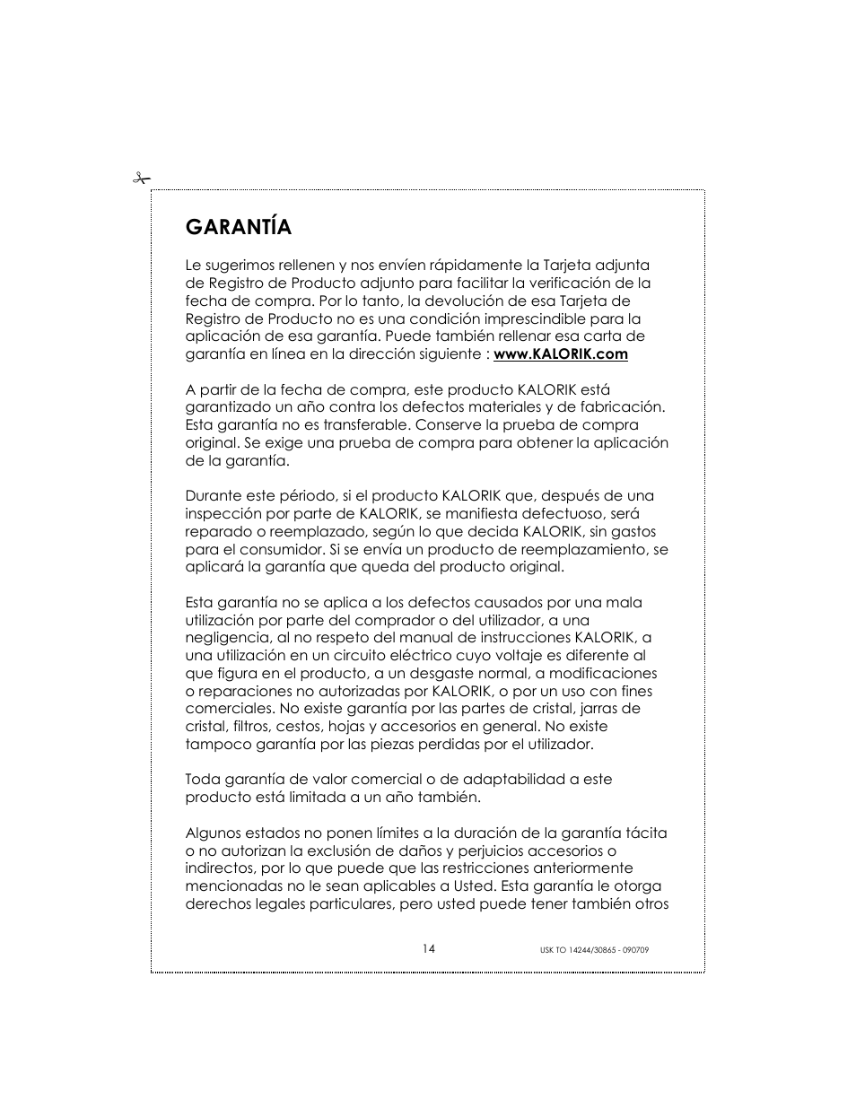 Garantía | Kalorik USK TO 14244 User Manual | Page 14 / 32