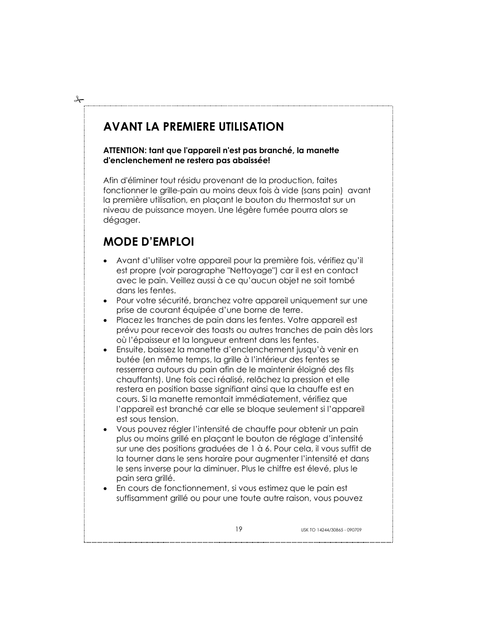 Avant la premiere utilisation, Mode d’emploi | Kalorik USK TO 14244 User Manual | Page 19 / 32