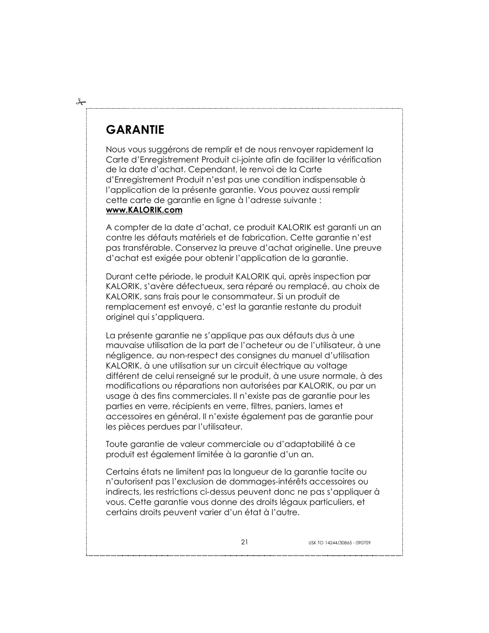 Garantie | Kalorik USK TO 14244 User Manual | Page 21 / 32