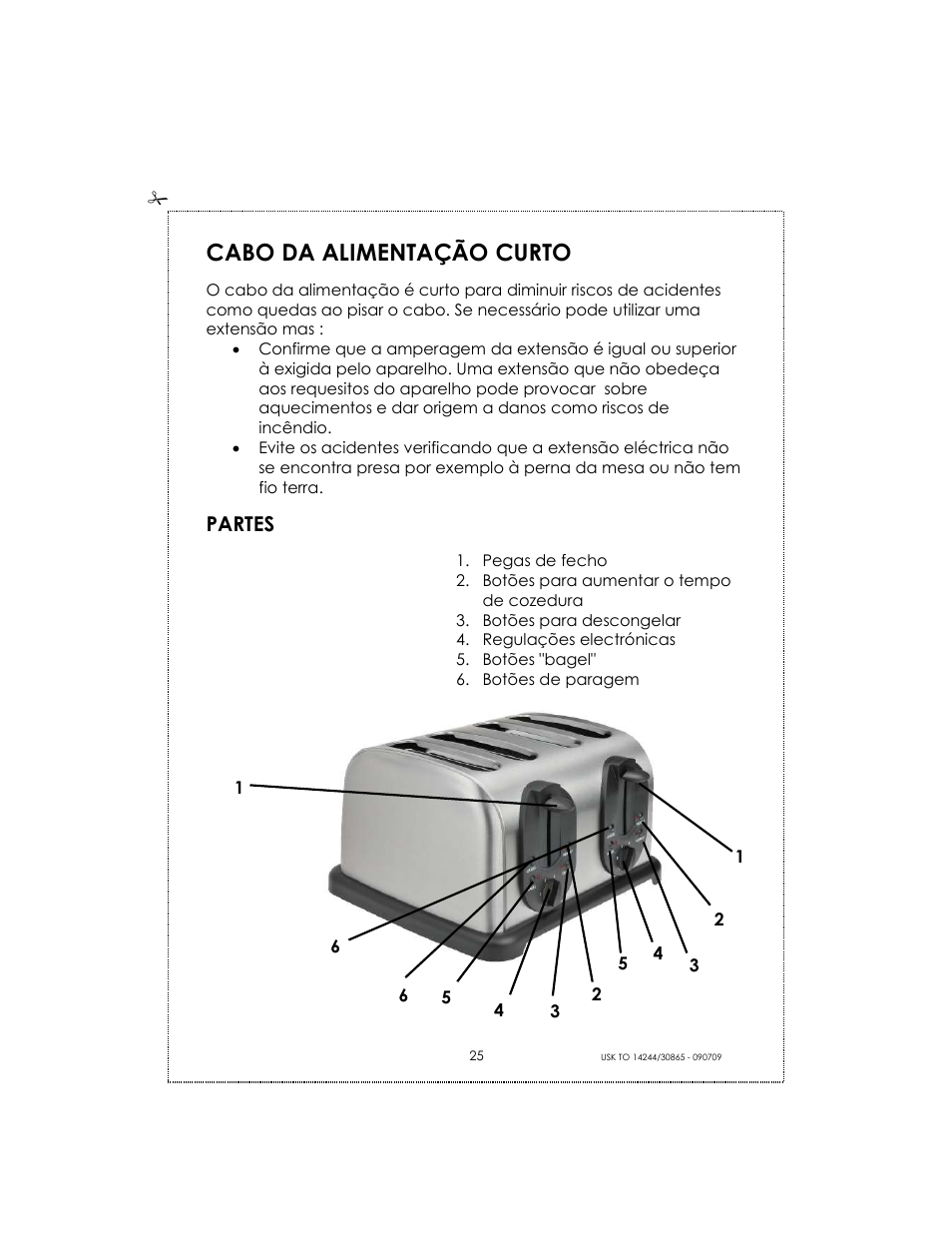 Cabo da alimentação curto, Partes | Kalorik USK TO 14244 User Manual | Page 25 / 32