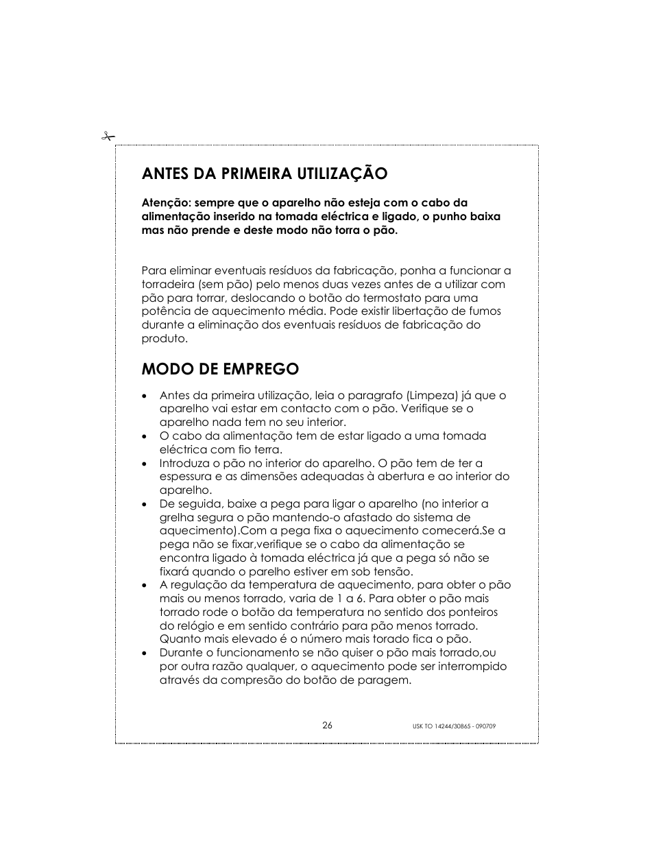 Antes da primeira utilização, Modo de emprego | Kalorik USK TO 14244 User Manual | Page 26 / 32