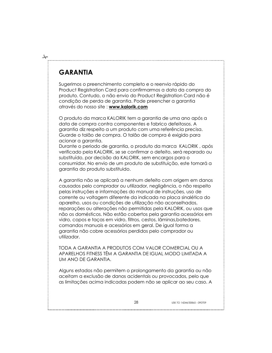 Garantia | Kalorik USK TO 14244 User Manual | Page 28 / 32