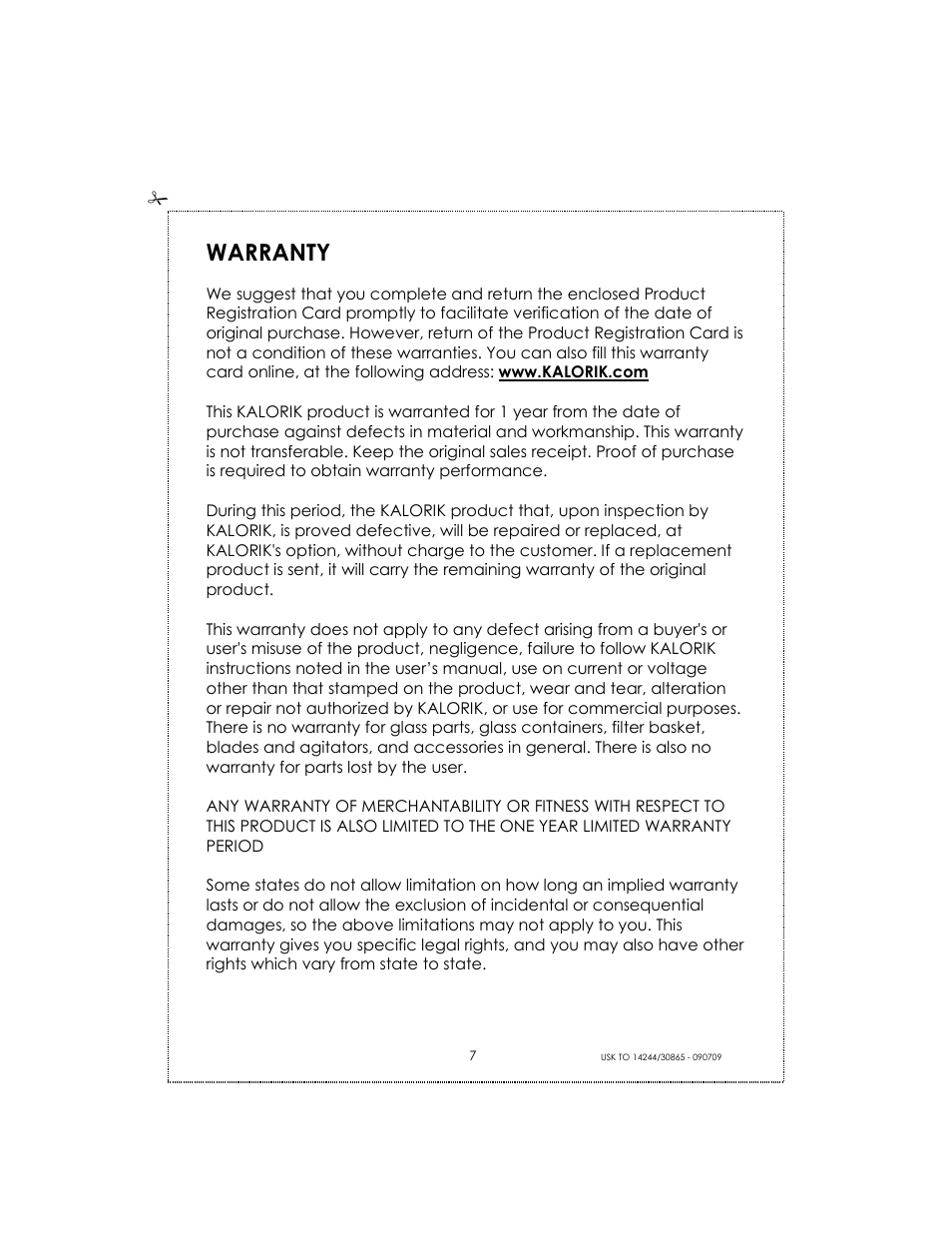 Warranty | Kalorik USK TO 14244 User Manual | Page 7 / 32