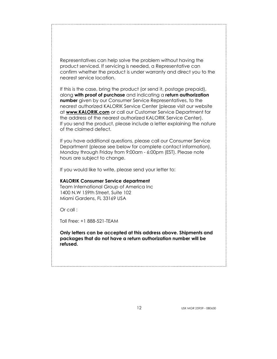 Kalorik USK MGR 25959 User Manual | Page 12 / 24