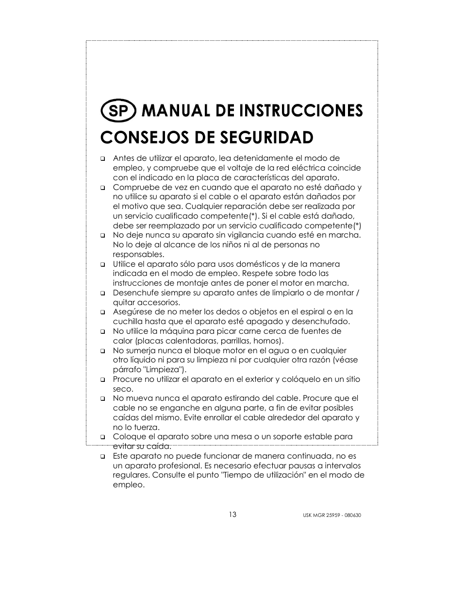 Consejos de seguridad | Kalorik USK MGR 25959 User Manual | Page 13 / 24