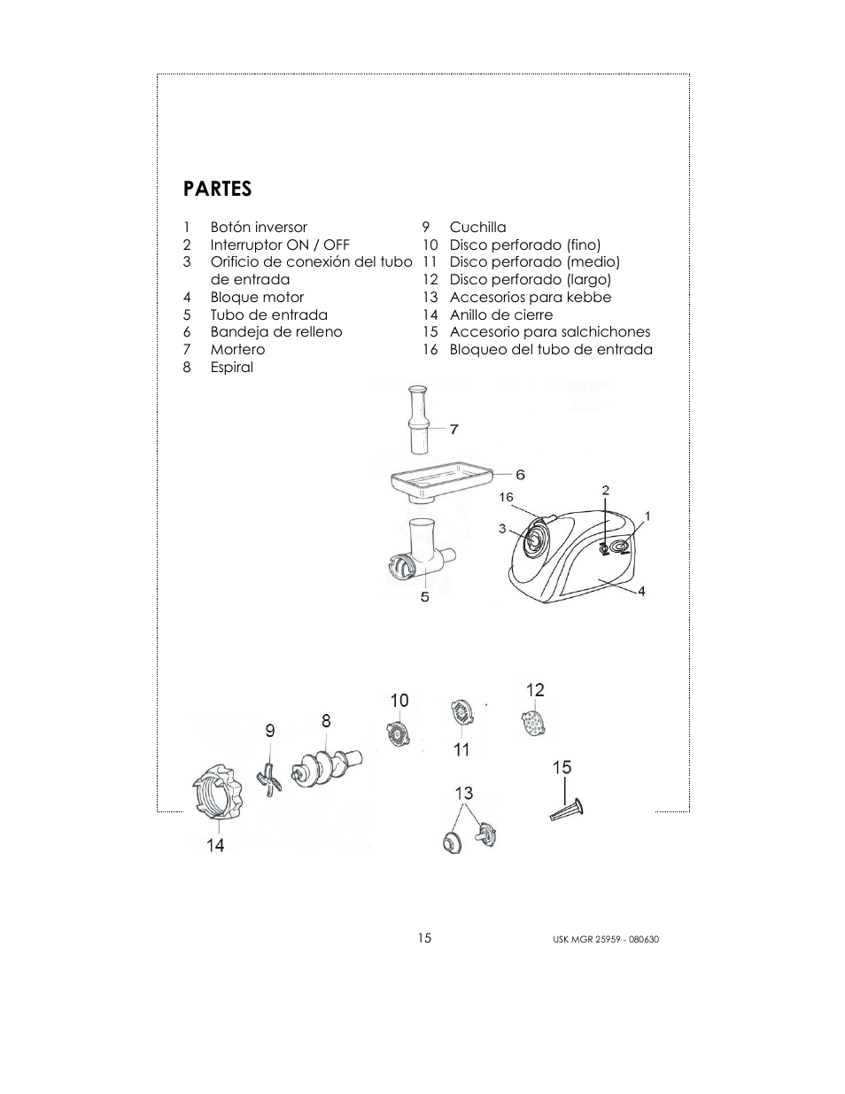 Partes | Kalorik USK MGR 25959 User Manual | Page 15 / 24