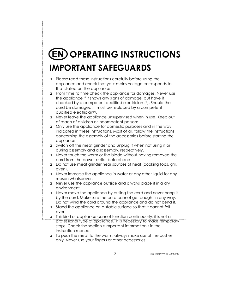 Important safeguards | Kalorik USK MGR 25959 User Manual | Page 2 / 24