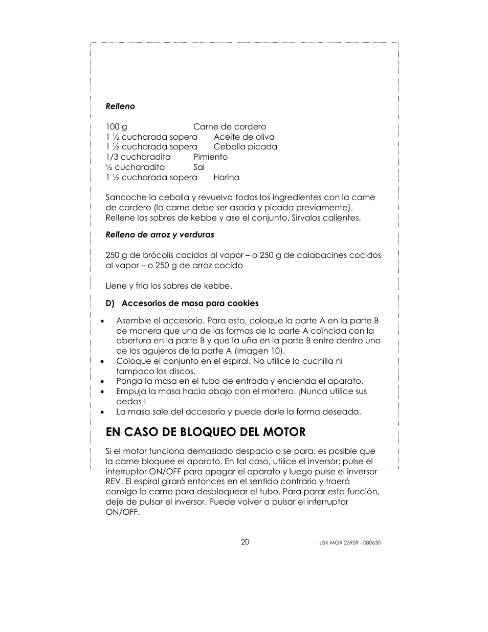 En caso de bloqueo del motor | Kalorik USK MGR 25959 User Manual | Page 20 / 24