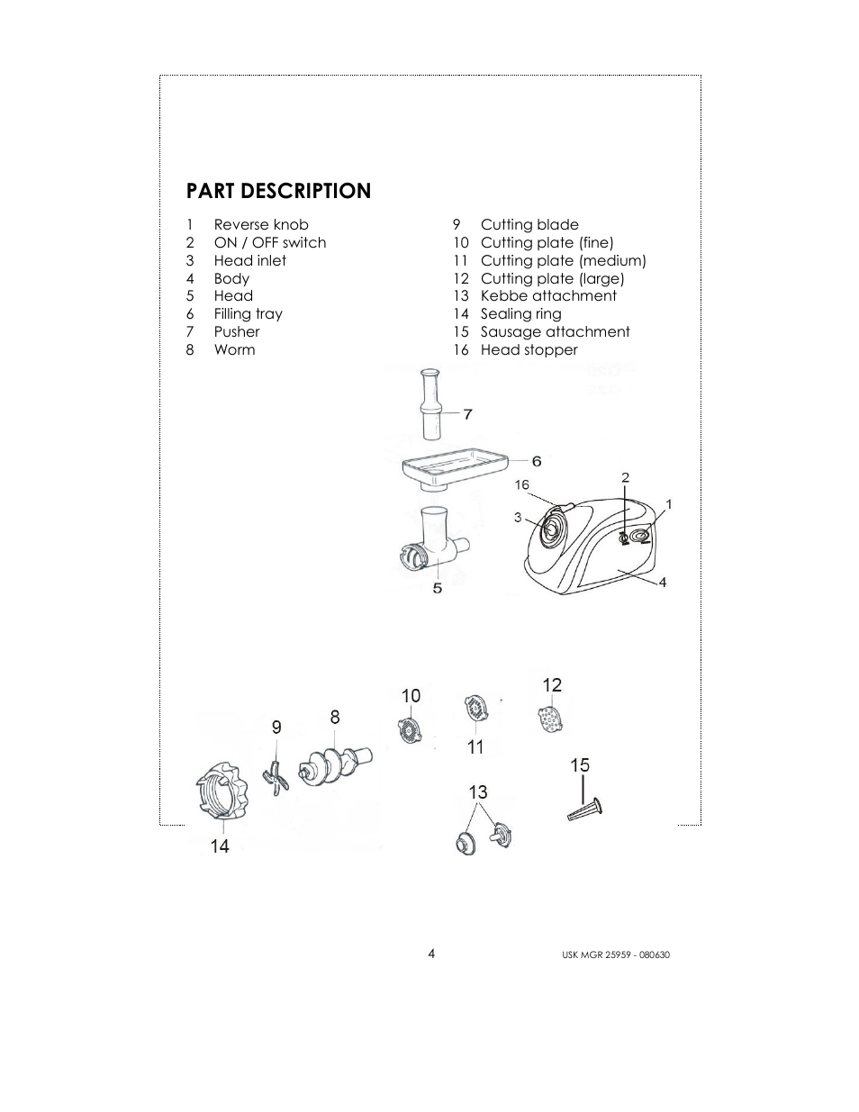 Part description | Kalorik USK MGR 25959 User Manual | Page 4 / 24