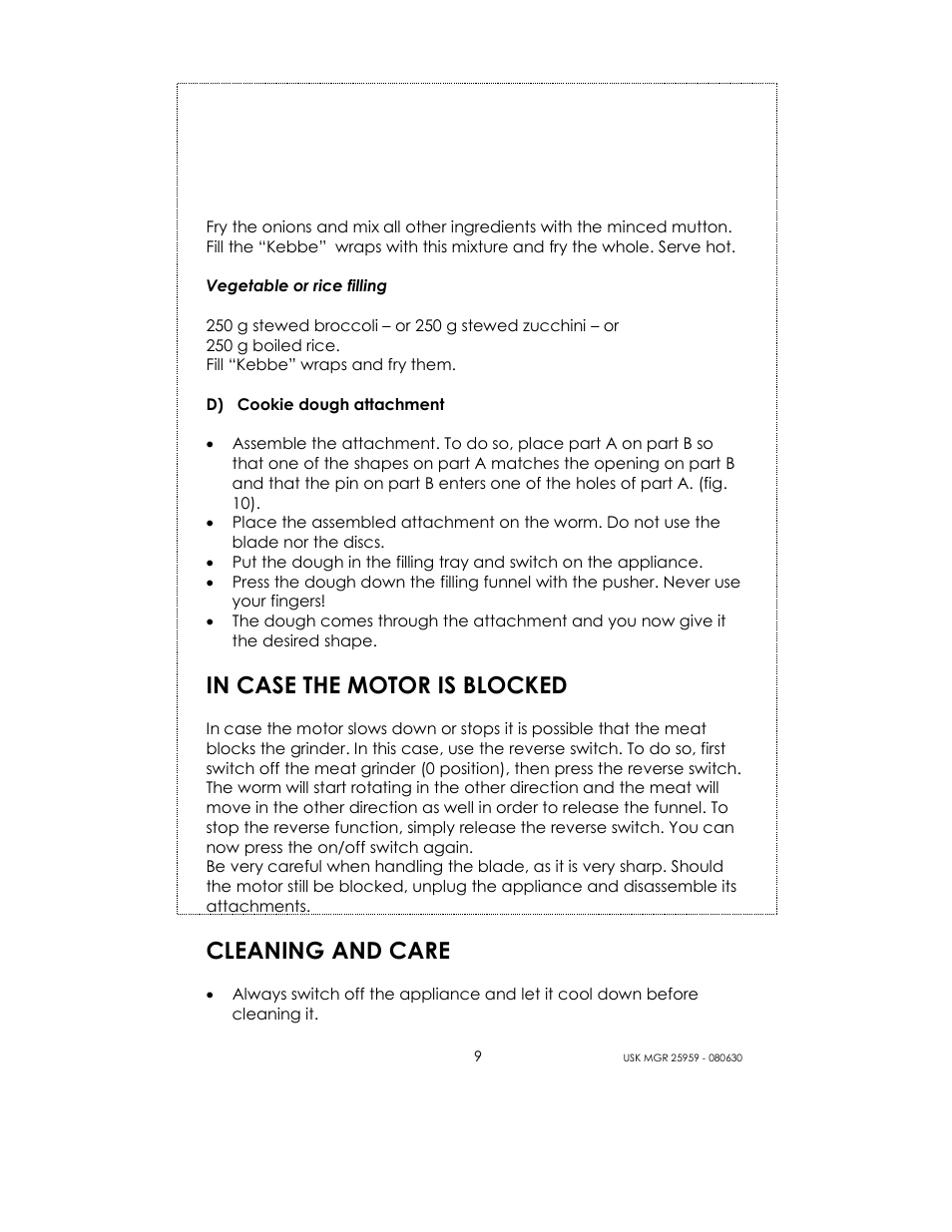 Cleaning and care | Kalorik USK MGR 25959 User Manual | Page 9 / 24