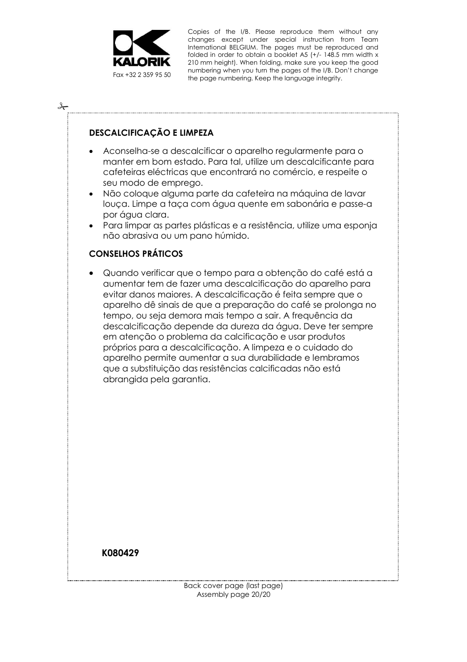 Kalorik CM 20903 User Manual | Page 20 / 20