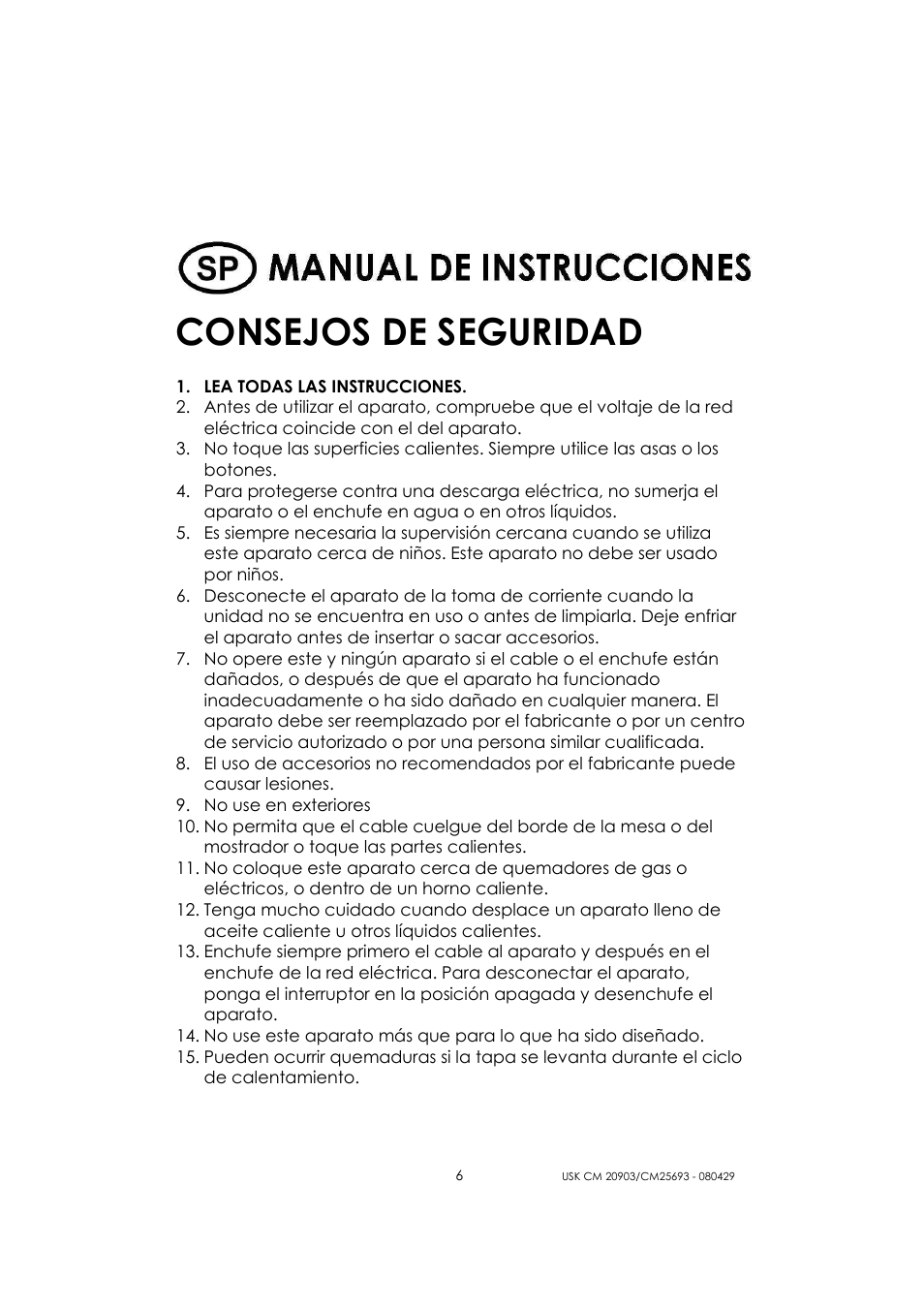 Consejos de seguridad | Kalorik CM 20903 User Manual | Page 6 / 20