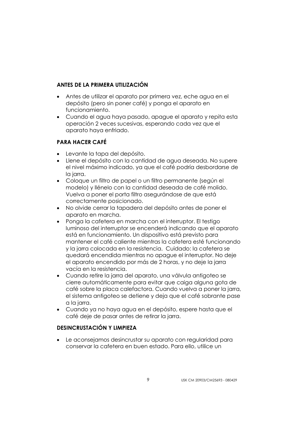 Kalorik CM 20903 User Manual | Page 9 / 20