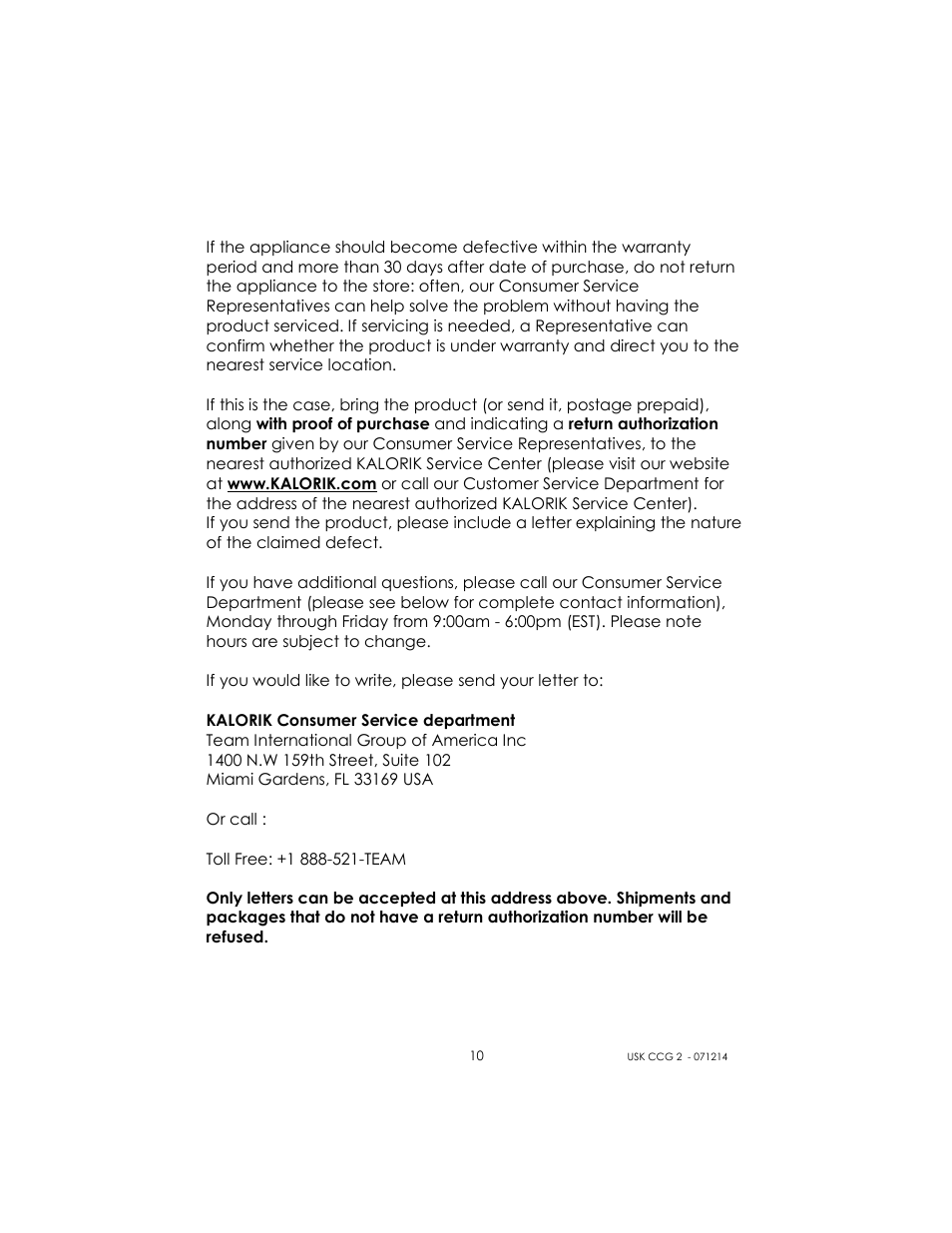 Kalorik USK CCG 2 User Manual | Page 10 / 20
