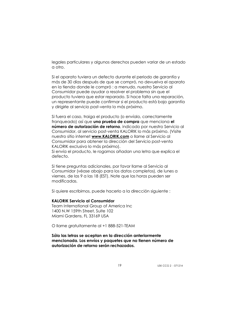 Kalorik USK CCG 2 User Manual | Page 19 / 20