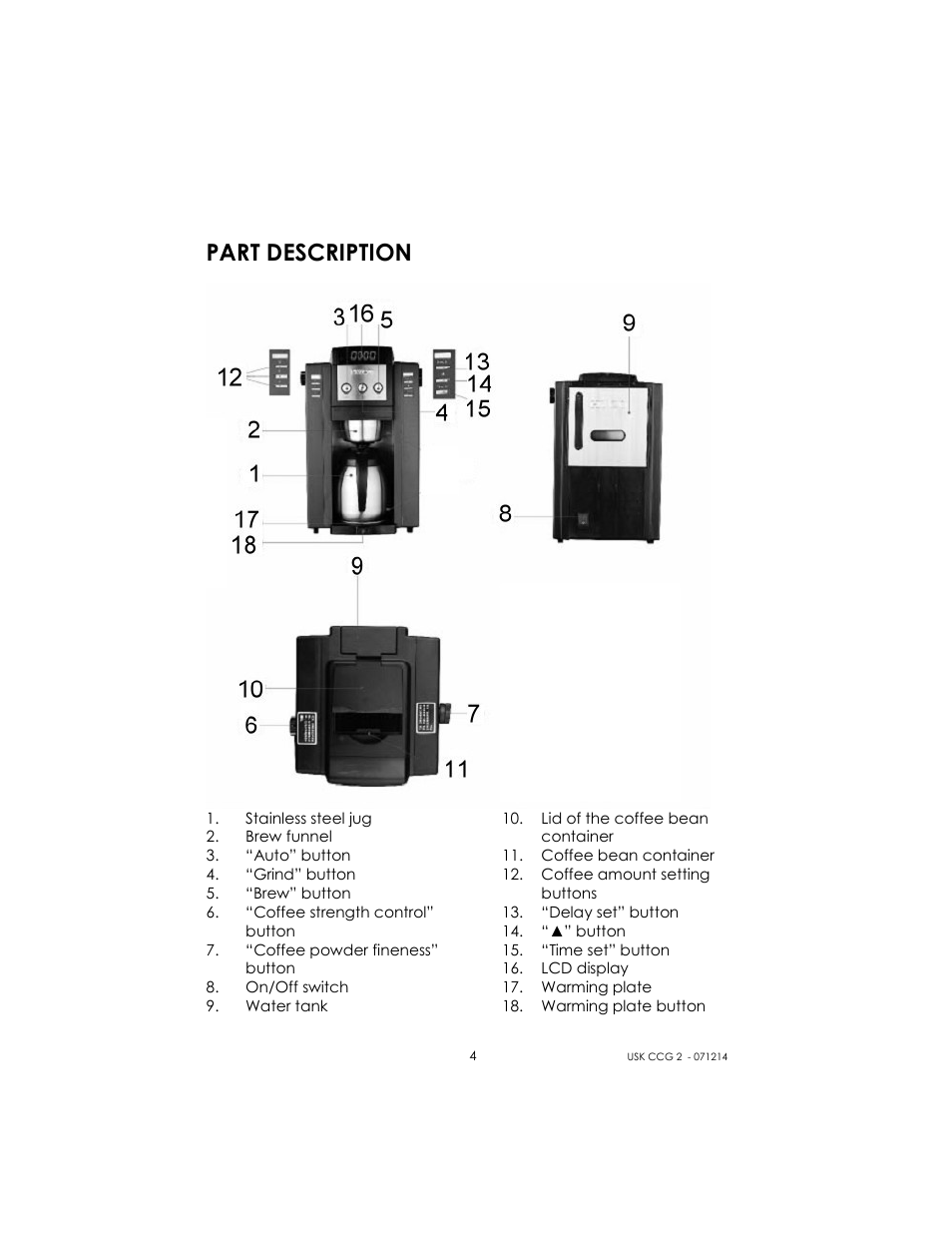 Part description | Kalorik USK CCG 2 User Manual | Page 4 / 20