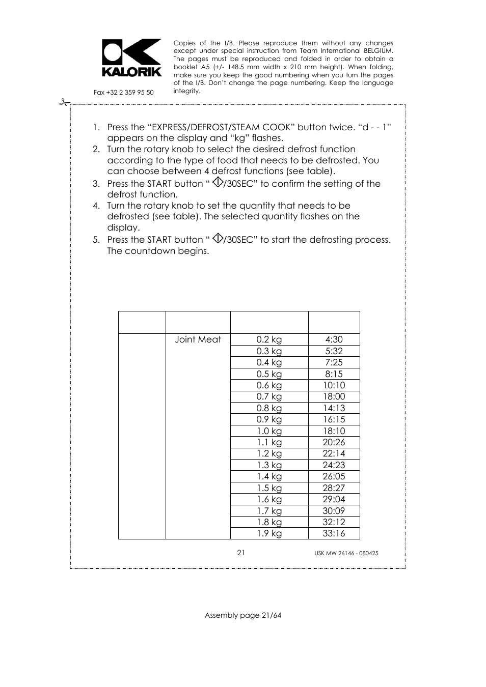 Kalorik USK MW 26146 User Manual | Page 21 / 64