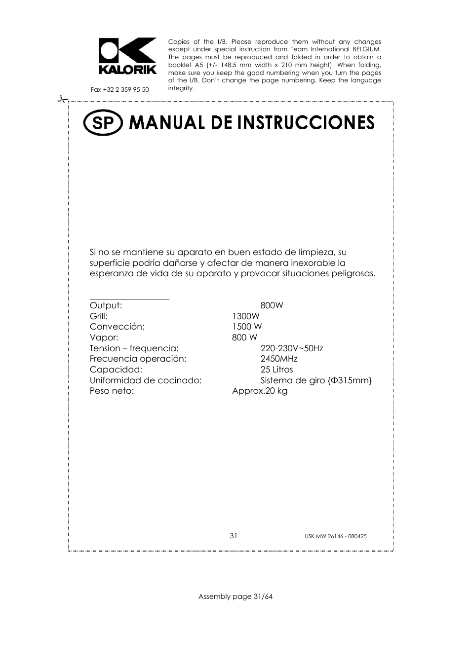 Consejos de seguridad | Kalorik USK MW 26146 User Manual | Page 31 / 64
