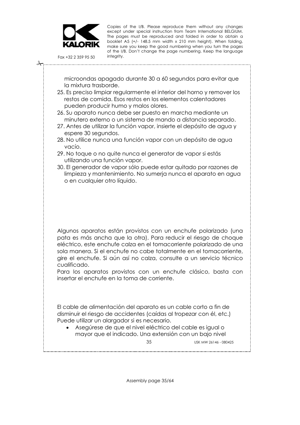 Guarde estas instrucciones, Información sobre el enchufe polarizado, Instrucciones del cable | Kalorik USK MW 26146 User Manual | Page 35 / 64