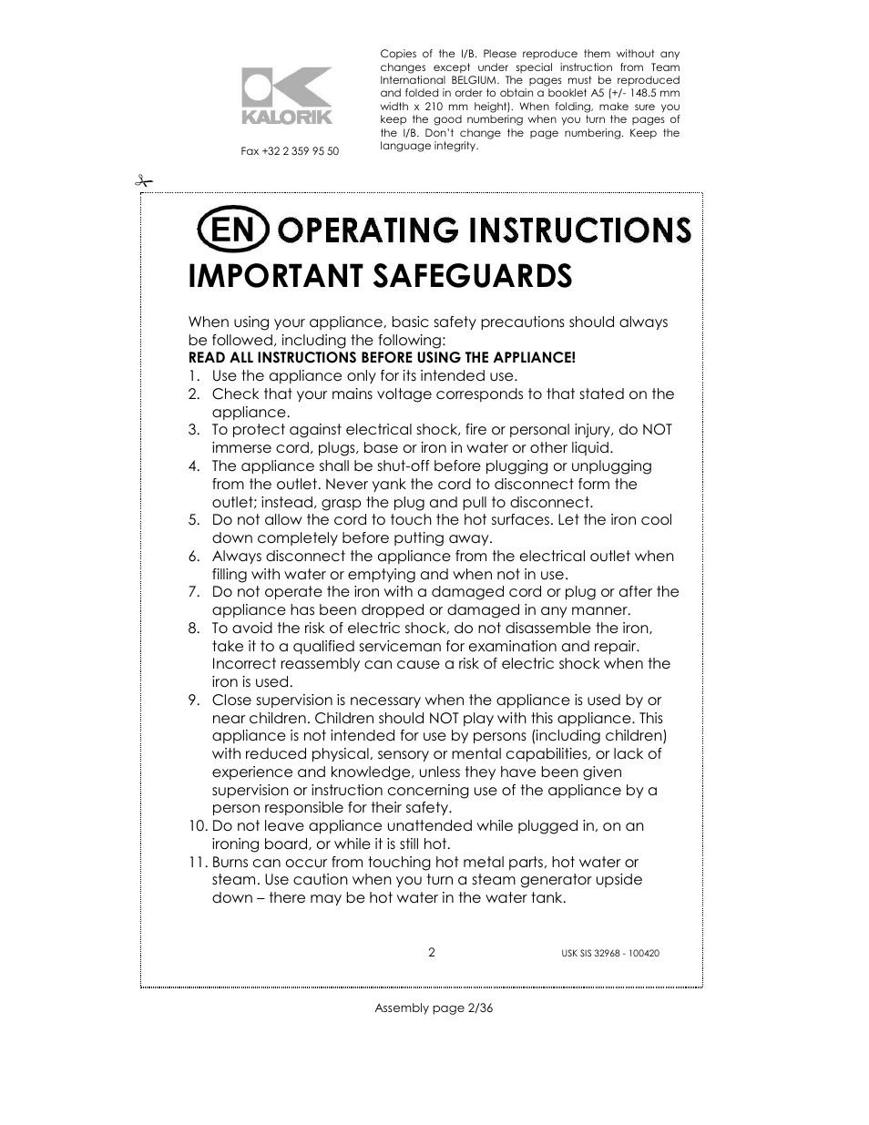 Important safeguards | Kalorik SIS 32968 User Manual | Page 2 / 36