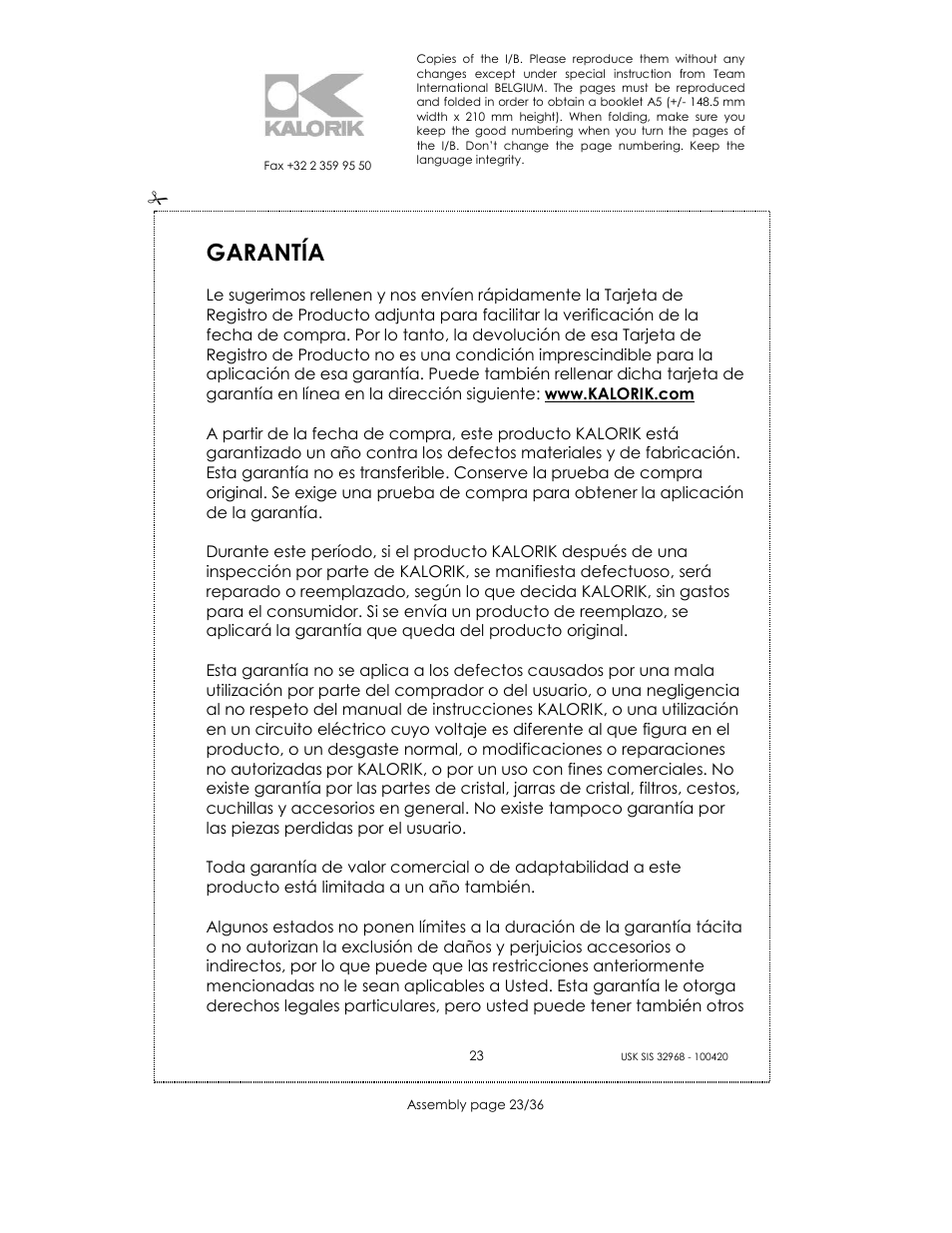 Garantía | Kalorik SIS 32968 User Manual | Page 23 / 36