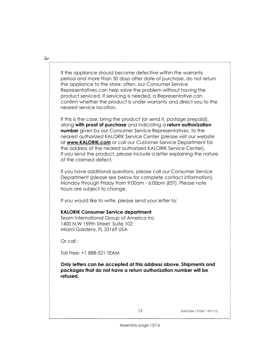 Kalorik USK DA 31066 User Manual | Page 13 / 16