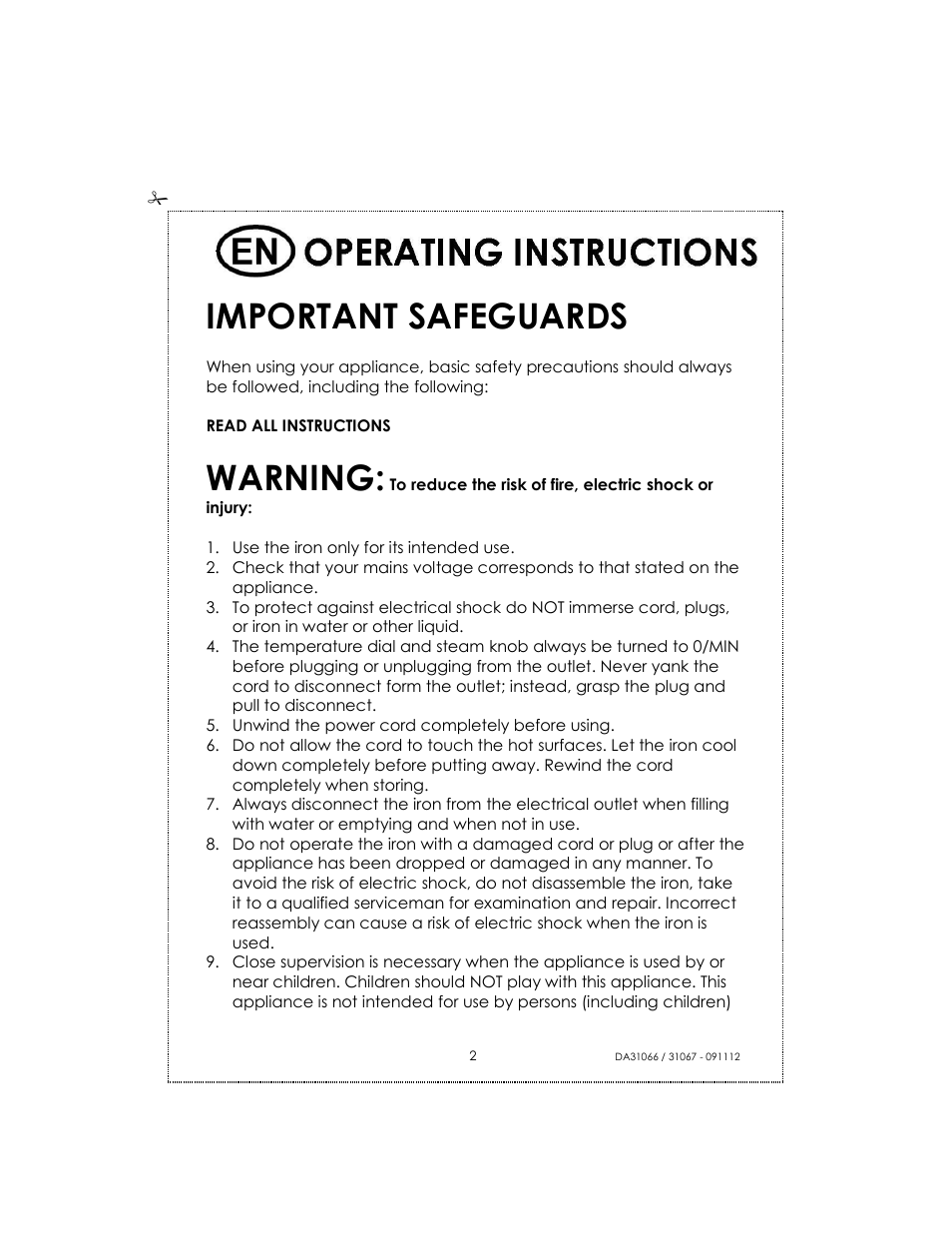 Important safeguards, Warning | Kalorik USK DA 31066 User Manual | Page 2 / 16