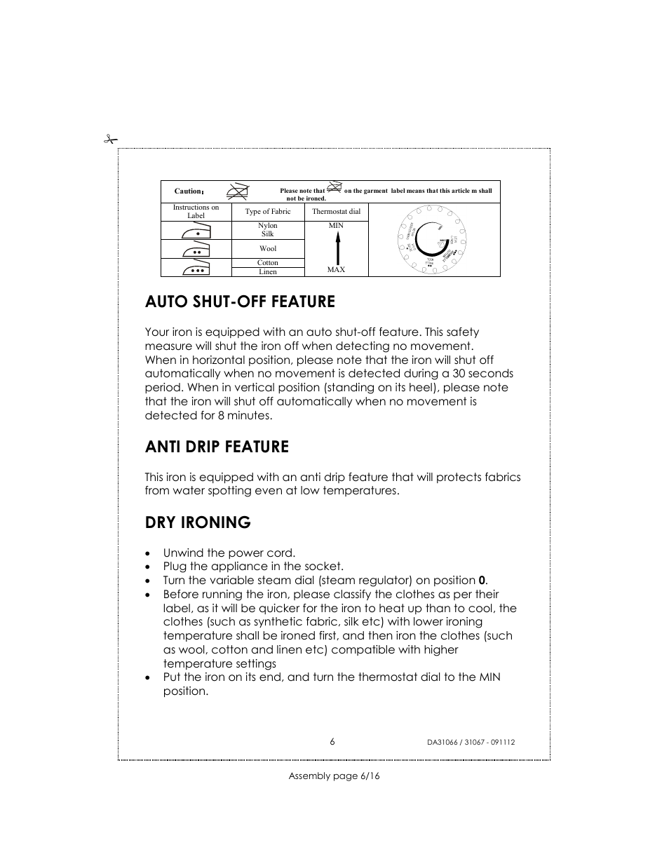 Auto shut-off feature, Anti drip feature, Dry ironing | Kalorik USK DA 31066 User Manual | Page 6 / 16