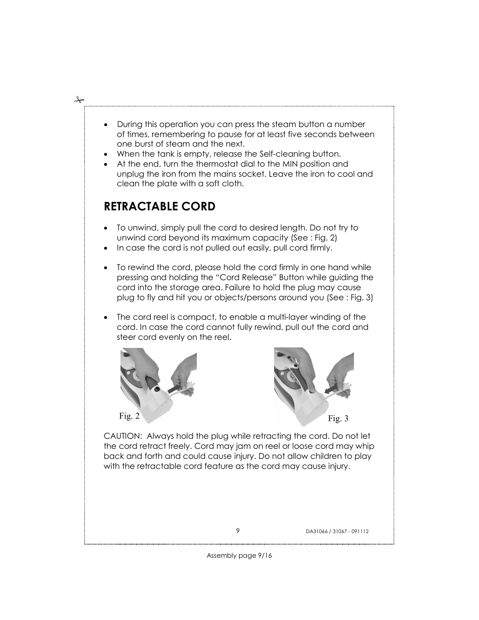 Retractable cord | Kalorik USK DA 31066 User Manual | Page 9 / 16